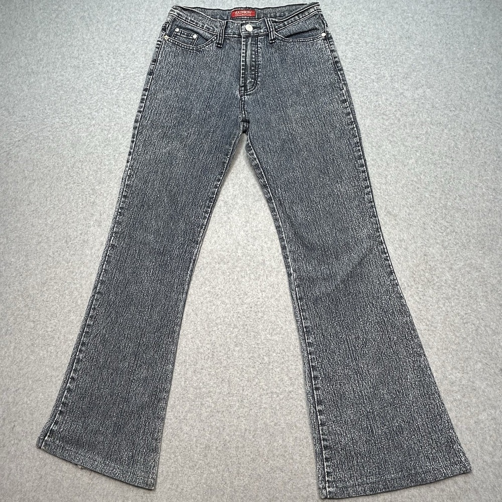 Rainbow Collection Jeans Sz 31 Womens Grey Grunge Acid Wash Flared Retro‎ Denim